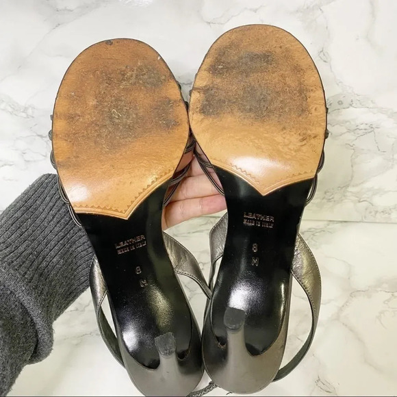 Yves Saint Laurent Grey Silver Leather Crystal Embellishment Heels Size 8 - Picture 7 of 9
